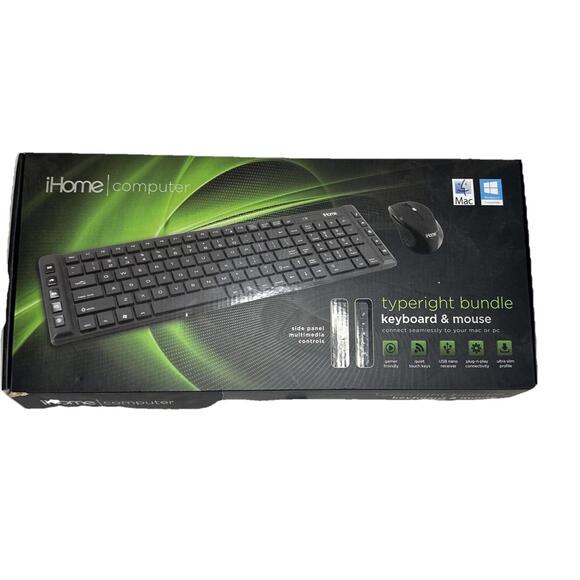 iHome Keyboard And Mouse W/ Side Panel Controls NIB IH-K251BB - Picture 1 of 6